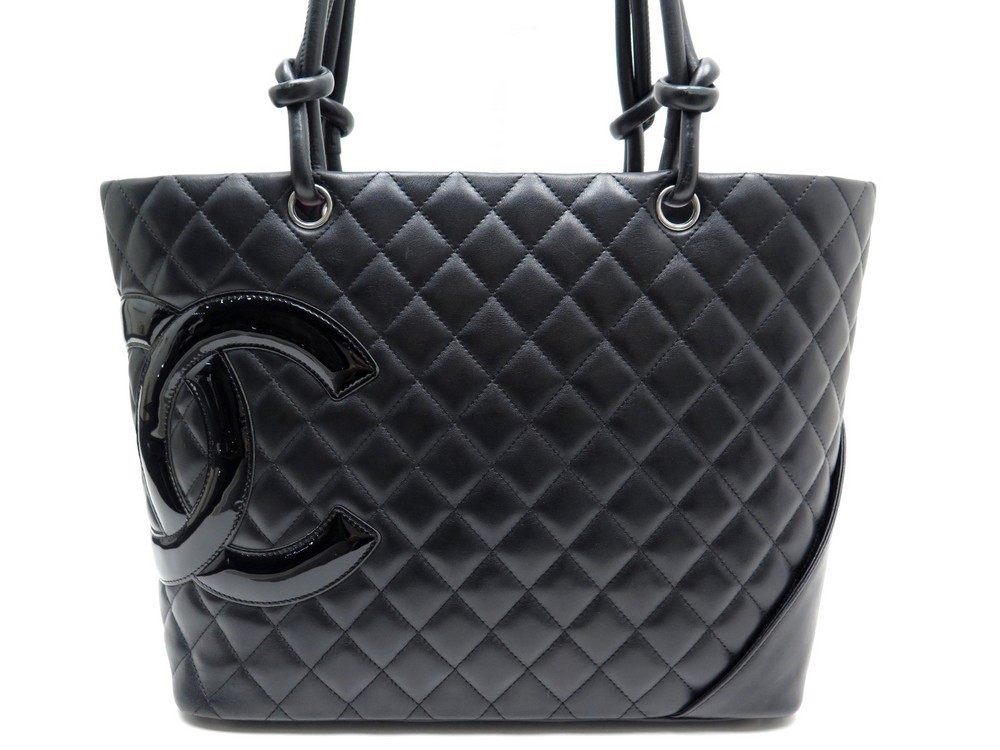 sac a main chanel cambon cabas en cuir matelasse noir