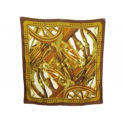 FOULARD HERMES RYTHMES CARRE EN SOIE MARRON C. LATHAM BROWN SILK SCARF 360€