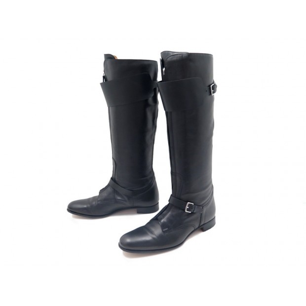 BOTTES HERMES TRIOMPHE CUIR NOIR 38.5 