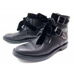 CHAUSSURES YVES SAINT LAURENT RANGERS CLOUTEES A SANGLES 39 CUIR NOIR 