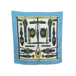 FOULARD HERMES HARNAIS DES PRESIDENTS CARRE EN SOIE BLEUE F. HERON SCARF 360€