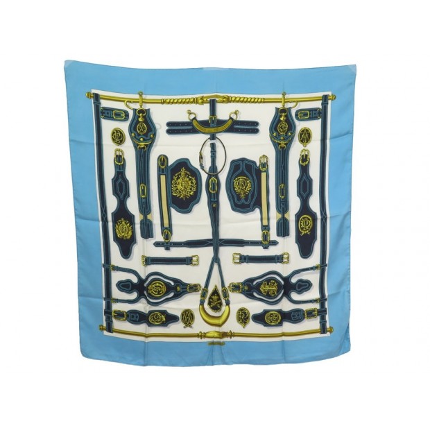 FOULARD HERMES HARNAIS DES PRESIDENTS CARRE EN SOIE BLEUE F. HERON SCARF 360€