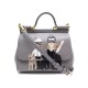 NEUF SAC A MAIN DOLCE & GABBANA SICILY FAMILY BANDOULIERE CUIR GRAINE GRIS 1750€