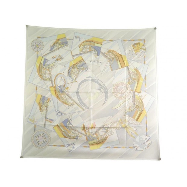 NEUF FOULARD HERMES FACE AU LARGE CARRE SOIE ECRU DOMINIK JARLEGANT SCARF 360€