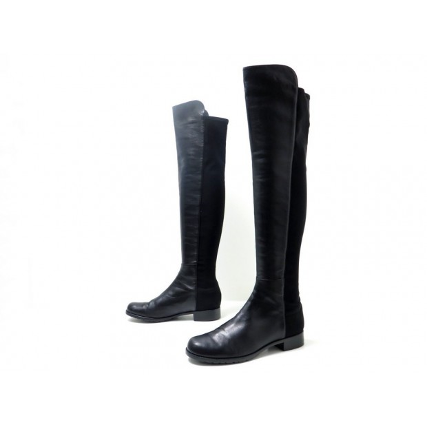 CHAUSSURES STUART WEITZMAN 5050 40 BOTTES EN CUIR NOIR FEMME BOOTS SHOES 765€