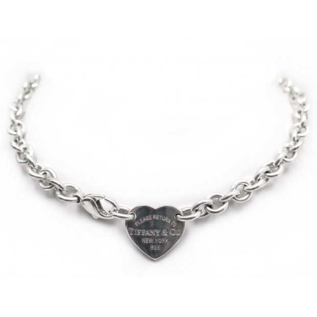 COLLIER TIFFANY & CO PLAQUE COEUR RETURN TO EN ARGENT 55GR CHOKER NECKLACE 550€