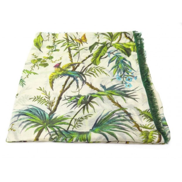 NEUF CHALE GUCCI TROPICAN 436755 FOULARD CARRE SOIE VERT 140CM SCARF SHAWL 455€