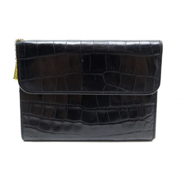 VINTAGE PORTEFEUILLE LANCEL EN CUIR CROCODILE NOIR BLACK LEATHER WALLET BILLFOLD