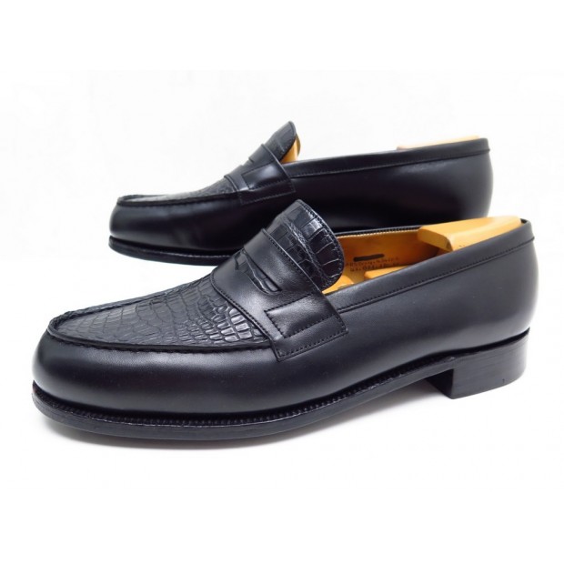 NEUF CHAUSSURES JM WESTON 180 BI MATIERE CROCO & CUIR 8D 42 MOCASSINS NOIR 1885€