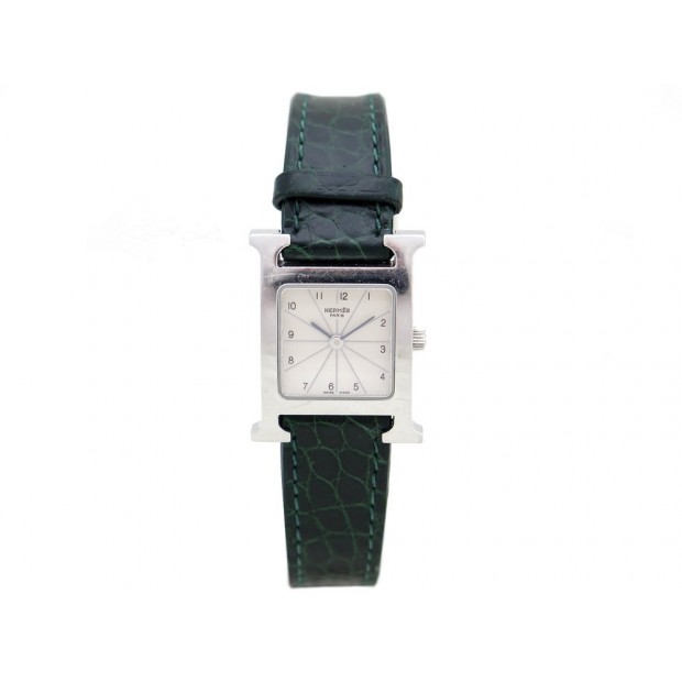 MONTRE HERMES HEURE H HH1.210 21 MM QUARTZ ACIER & CUIR ALLIGATOR VERT 1950€