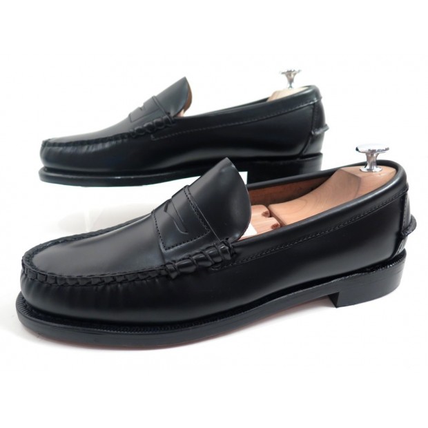 CHAUSSURES SEBAGO CLASSIC MOCASSINS 9E 43 CUIR NOIR LOAFER BLACK SHOES 200 