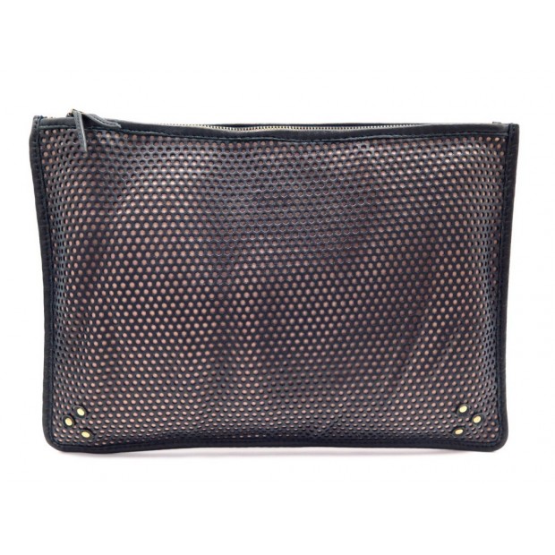 NEUF SAC POCHETTE A MAIN JEROME DREYFUSS POPOCHE XL PERFOREE CUIR NOIR 200€