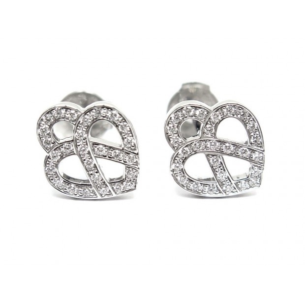 NEUF BOUCLES D'OREILLES POIRAY COEUR ENTRELACE 828250 DIAMANT OR BLANC 18K 2100€