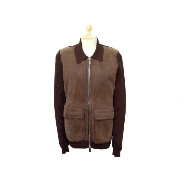 NEUF VESTE HERMES BLOUSON S 46 S EN LAINE CUIR MARRON PULL MANTEAU JACKET 3500€