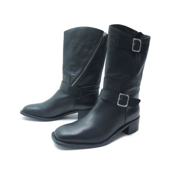 NEUF BOTTES CHANEL G27805 MOTARDES 40.5 EN CUIR NOIR BLACK RIDING BOOTS 1300€