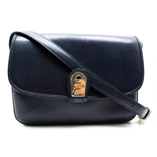 SAC A MAIN LANCEL EN CUIR GRAINE BLEU MARINE BANDOULIERE HAND BAG PURSE 490€