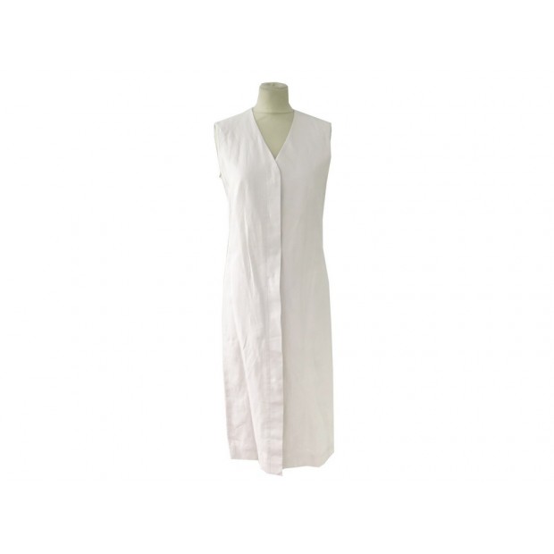 ROBE LONGUE HERMES TAILLE 38 M EN LIN BLANC ECRU GREY LINEN DRESS 820€