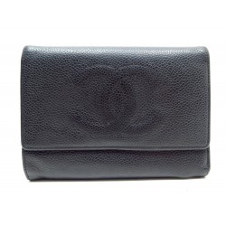 PORTEFEUILLE CHANEL LOGO CUIR CAVIAR NOIR 