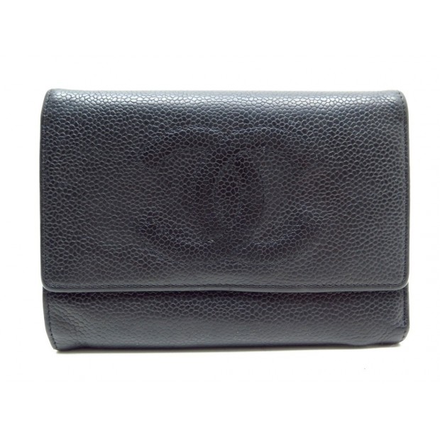 PORTEFEUILLE CHANEL LOGO CC CUIR CAVIAR NOIR PORTE MONNAIE WALLET BILLFOLD 770€