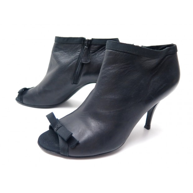 CHAUSSURES CHANEL G26709 LOW BOOTS OPEN TOE NOEUD 37 CUIR NOIR