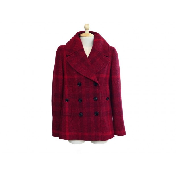 NEUF MANTEAU BURBERRY VESTE BRIT MOTIF CHECK 38 M LAINE ROUGE BLOUSON COAT 1650€