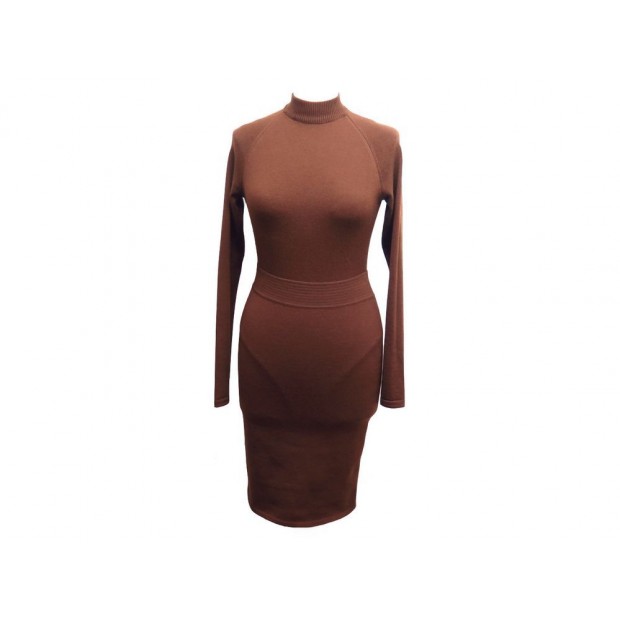 ENSEMBLE ALAIA BODY & JUPE TAILLE 36 S LAINE MARRON BROW WOOL SKIRT & TOP 1800€