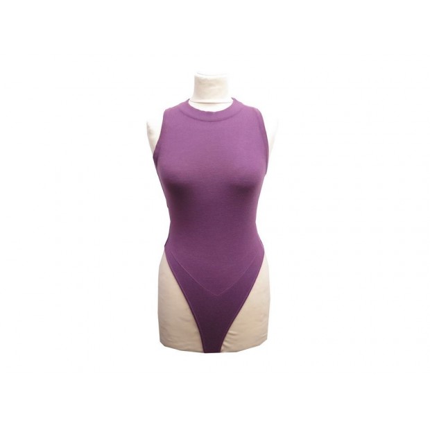 NEUF HAUT ALAIA BODY TAILLE 36 S EN LAINE VIOLETTE PURPLE WOOL TOP 750€