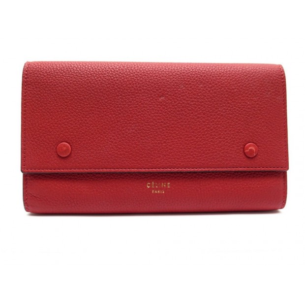 PORTEFEUILLE CELINE EN CUIR GRAINE ROUGE PORTE CARTES WALLET CARD HOLDER 500€