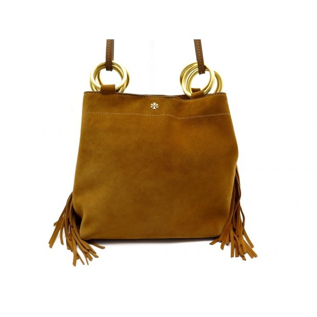 sac a main tory burch en veau velours camel brown