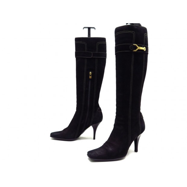  CHAUSSURES BOTTES A TALONS LOUIS VUITTON 40 DAIM NOIR BOOTS SHOES 