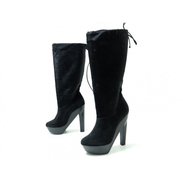 CHAUSSURES PIERRE HARDY 40 BOTTES CRIN DE POULAIN & DAIM NOIR BOOTS SHOES 1290€