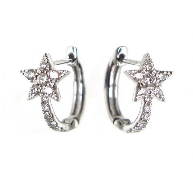 NEUF PAIRE BOUCLES D'OREILLES DJULA BO SINGLE STAR OR BLANC 18K DIAMANTS 1700€