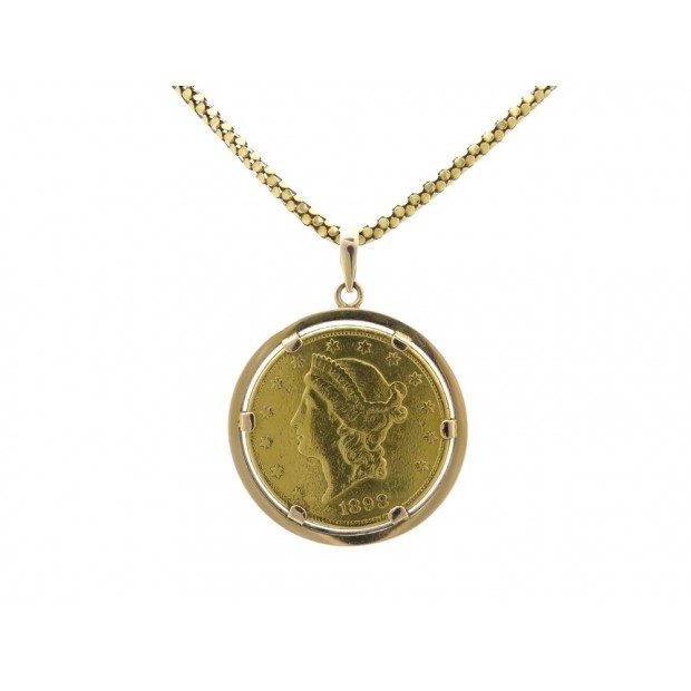 PENDENTIF PIECE EN OR 20 DOLLARS AMERICAIN 1898 54.6GR CHAINE COLLIER COIN GOLD