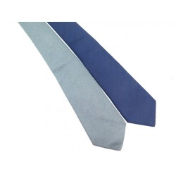 LOT DE 2 CRAVATES HERMES UNIES SLIM EN SOIE BLEUE COTON GRIS GRAY BLUE TIE 350€