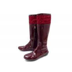 CHAUSSURES FENDI BOTTES 36 IT 37 FR EN CUIR VERNI ROUGE MONOGRAMME BOOTS 1000€