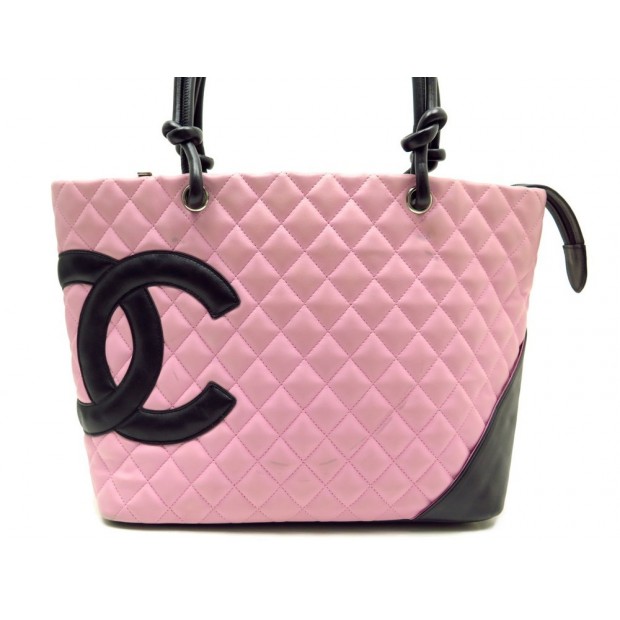 SAC A MAIN CHANEL CAMBON SHOPPING GM EN CUIR ROSE LOGO CC NOIR TOTE BAG 1900€