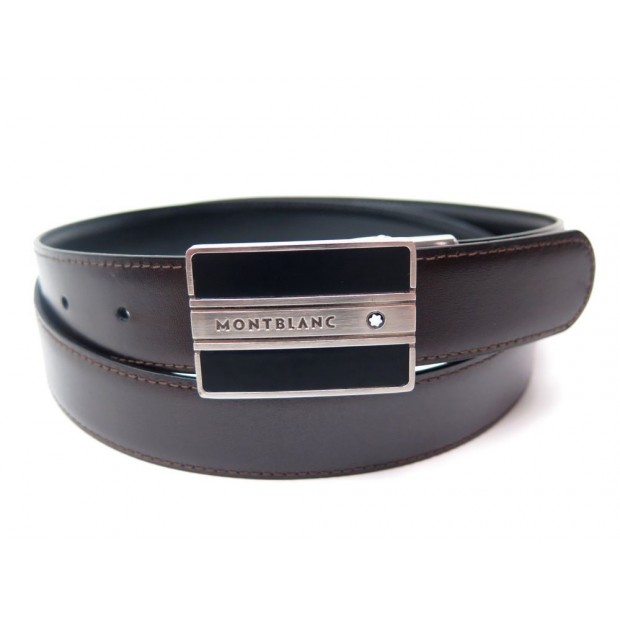 NEUF CEINTURE MONTBLANC AFFAIRES REVERSIBLE CUIR NOIRE & MARRON T 100 BELT 245€