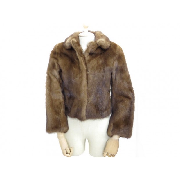 BLOUSON EN FOURRURE 38 M MANTEAU VISON MARRON CLAIR DOUBLURE TORRENTE FUR COAT