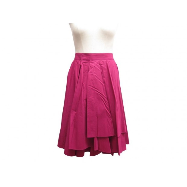 NEUF JUPE HERMES PLISSEE POPELINE DE COTON 34 XS FUSHIA PINK COTTON SKIRT 1700€