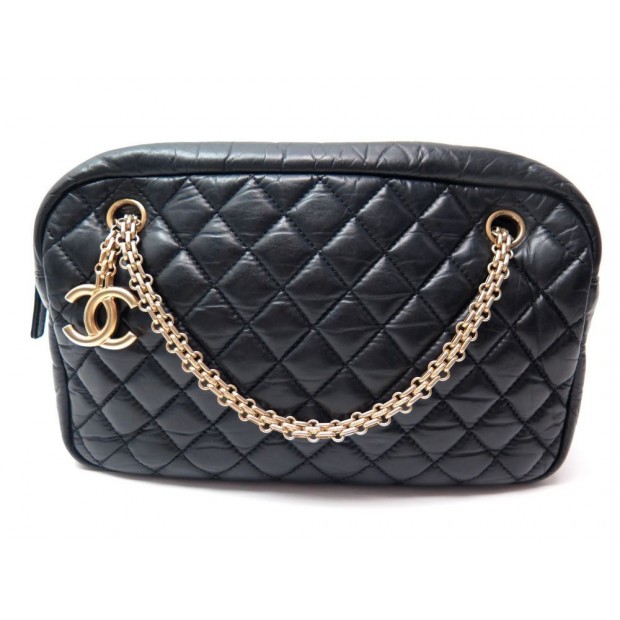 NEUF SAC A MAIN CHANEL CAMERA CUIR MATELASSE NOIR 