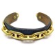 VINTAGE BRACELET HERMES CHAINE D'ANCRE DOREE & CUIR BLEU MARINE BLUE & GOLDEN