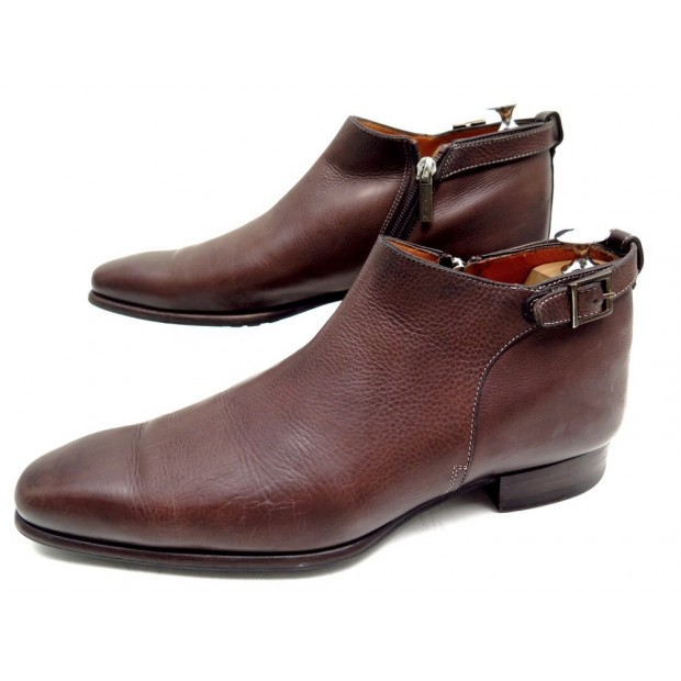 CHAUSSURES SANTONI BOTTINES 6 IT 41 FR CUIR MARRON LOW BOOTS 350 