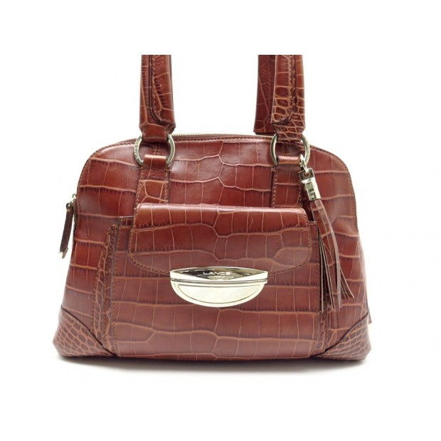 SAC A MAIN LANCEL ADJANI GM 38 CM EN CUIR FACON CROCO MARRON HAND BAG 1250€