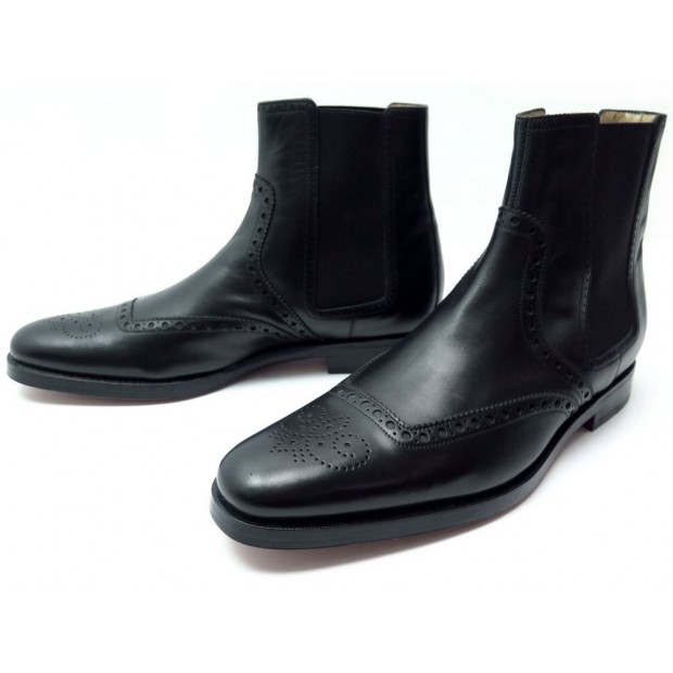 NEUF CHAUSSURES HERMES JULIAN BOTTINES 41 BOUT FLEURI CUIR NOIR BOOTS BLACK 835€