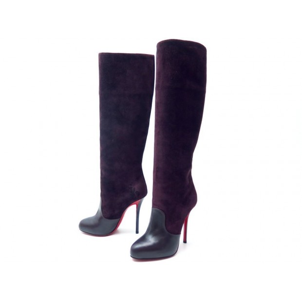 NEUF BOTTES A TALONS CHRISTIAN LOUBOUTIN GIBSTER 37.5 DAIM ET CUIR VIOLET 1195€