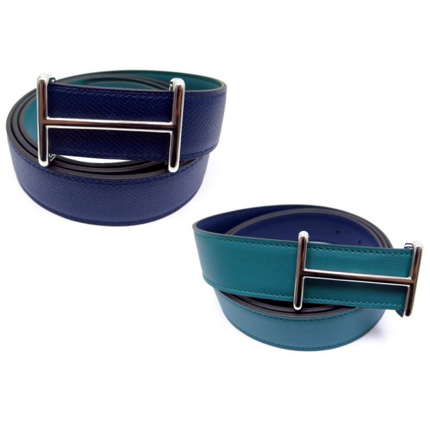 NEUF CEINTURE HERMES REVERSIBLE T 110 CUIR BLEU + BOUCLE IDEM PALLADIE BELT 640€