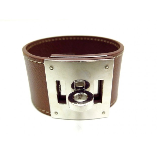 BRACELET HERMES KELLY DOG 18 CM CUIR CLEMENCE MARRON BIJOU BROWN LEATHER 520€