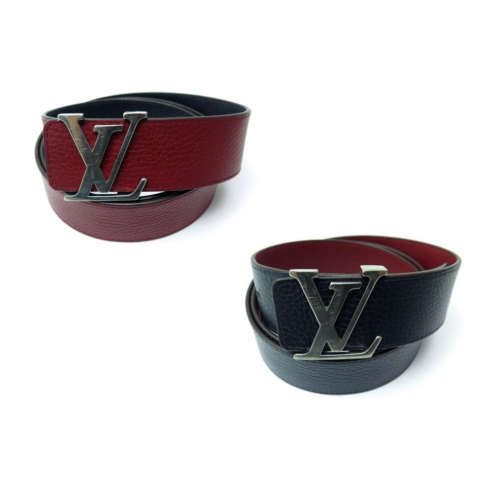 LOUIS VUITTON Taurillon Calfskin 30mm LV Initiales Reversible Belt 85 34  Navy Burgundy 1275224