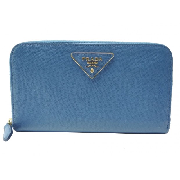 PORTEFEUILLE PRADA LONG EN CUIR SAFFIANO BLEU PORTE MONNAIE WALLET 570