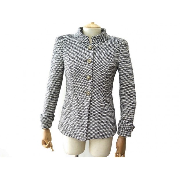 VESTE CHANEL P44003 T 38 M EN TWEED NOIR BLANC & DORE BOUTONS GRIPOIX COAT 4000€